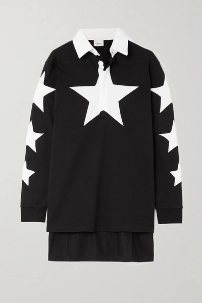Burberry Long-sleeve Star Motif Cotton Piqué Polo Shirt Dress In Black