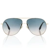 Victoria Beckham Aviator Half-rim Metal Sunglasses In Blue
