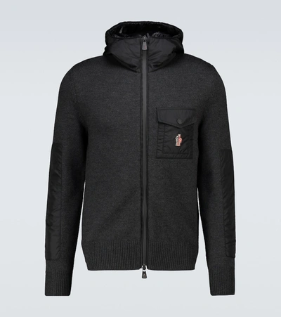 Moncler Tricot Wool And Nylon Zipped Sweater In Dark Grey