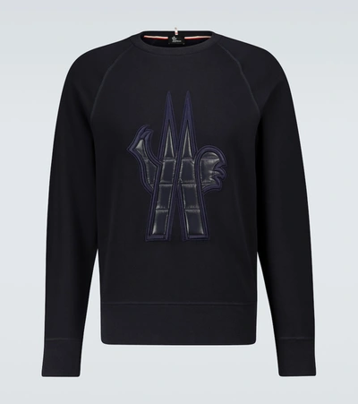 Moncler Logo-appliquéd Fleece-back Cotton-jersey Sweatshirt In Blue