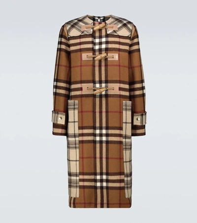 Burberry Double-faced Contrast Check Wool Duffle Coat In Brown