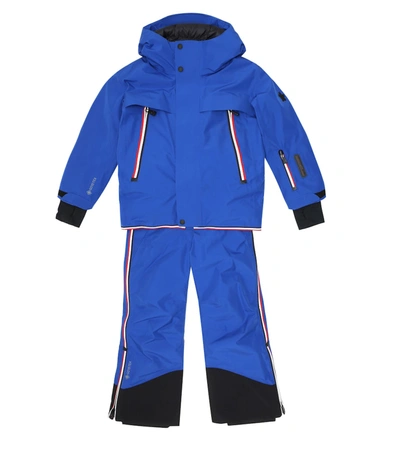Moncler Kids' Miller羽绒滑雪夹克和背带裤套装 In Blue