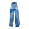Tom Ford Leather-trimmed Distressed Patchwork High-rise Wide-leg Jeans In Combo Blue Shades