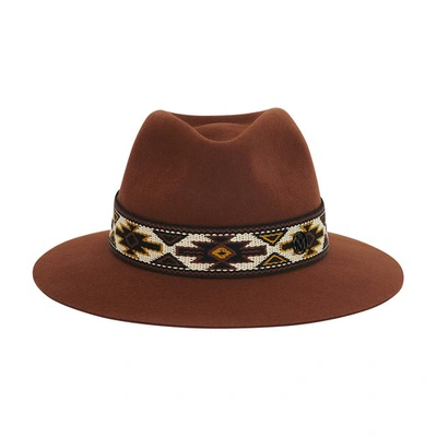 Maison Michel Rico Indian Ribbon On Felt Hat In Cinnamon