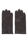 HUGO BOSS HUGO BOSS - LAMB LEATHER GLOVES WITH PIPING AND HARDWARE BADGE - LIGHT BROWN