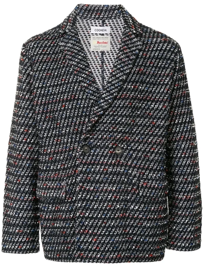 Coohem Tweed Double-breasted Blazer In Black