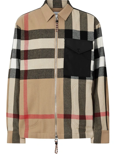 Burberry Hatcher Check Zip Wool & Cotton Jacket In Archive Beige