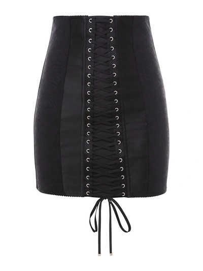 Dolce & Gabbana High Waist Stretch Satin Mini Skirt In Black