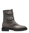 Stuart Weitzman Jesse Lift Studded Buckle Leather Boots In Flannel Gray Leather