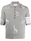 THOM BROWNE 4-BAR ANIMAL PRINT POLO SHIRT