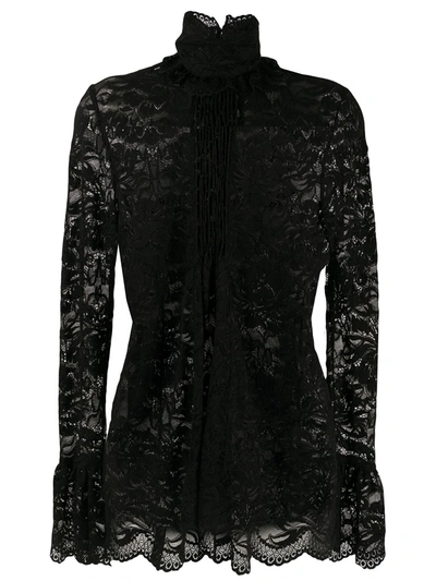 Rabanne High-neck Lace Blouse In Black