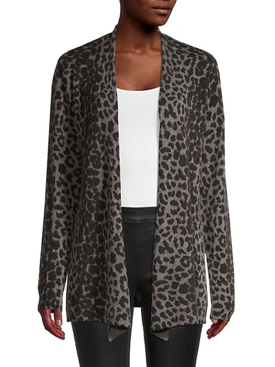 Amicale Cashmere Animal Print Waterfall Cardigan In Grey Mt