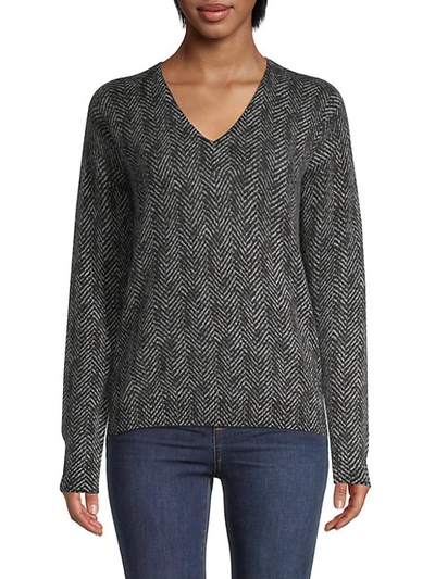 Amicale Chevron Cashmere Pullover In Black Grey