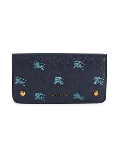 Burberry Rowe Logo Graphic Pebbled Leather Card Holder In Regency Blue