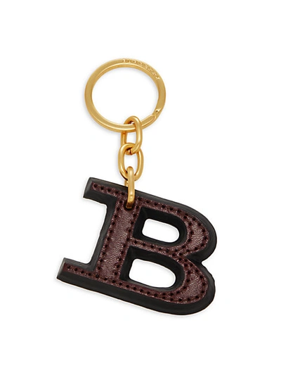 Burberry Leather Logo Keychain In Oxblood