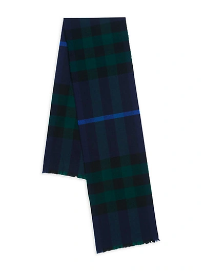 Burberry Plaid Wool & Cashmere-blend Scarf In Navy