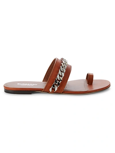Burberry Heidi Leather Toe Strap Sandals In Amber