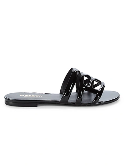 Burberry Libbie Patent Leather Slides In Black