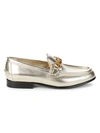 BURBERRY SOLWAY METALLIC LEATHER LOAFERS,0400012870089