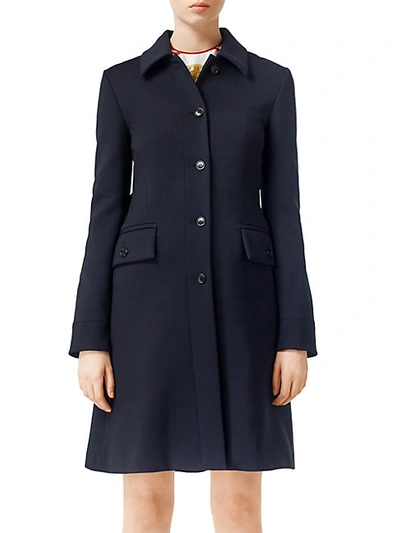 Burberry Angus Fitted Coat In Navy ModeSens