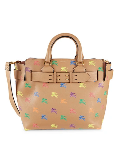 Burberry Logo-print Leather Satchel In Light Camel