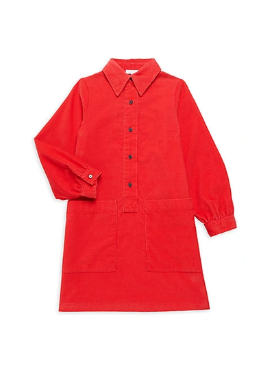 Burberry Kids' Girl's Nadira Corduroy Shirtdress In Bright Orange