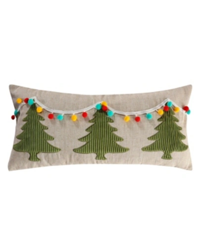 Levtex Let It Snow Sparkle Christmas Pom Decorative Pillow, 12" X 24" In Tan