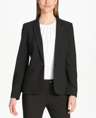 Calvin Klein Petite One-button Blazer In Charcoal