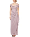 ALEX EVENINGS COLD-SHOULDER DRAPED METALLIC GOWN