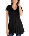 24seven Comfort Apparel Cap Sleeve Maternity Tunic Top With Soft Flare Hem In Black