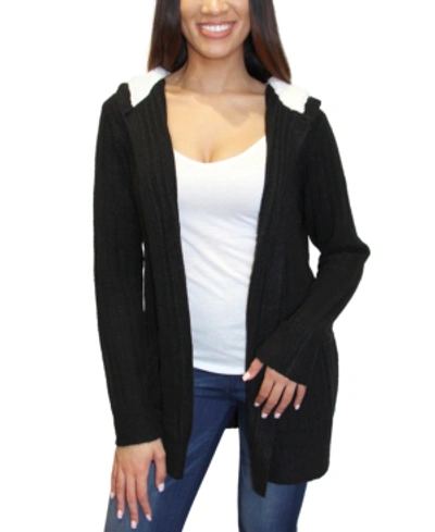Crave Fame Juniors' Cozy Knit Sherpa Trim Cardigan In Black