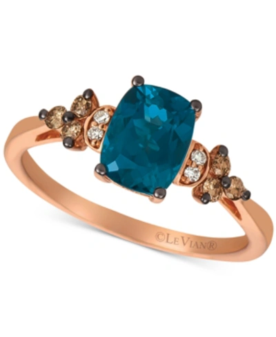 Le Vian Green Apple Peridot (1-1/6 Ct. T.w. ) & Vanilla And Chocolate Diamond (1/6 Ct. T.w.) Ring In 14k Ros In Blue Topaz