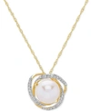 HONORA CULTURED FRESHWATER PEARL (8MM) & DIAMOND (1/8 CT. T.W.) 18" PENDANT NECKLACE IN 14K YELLOW GOLD OR 