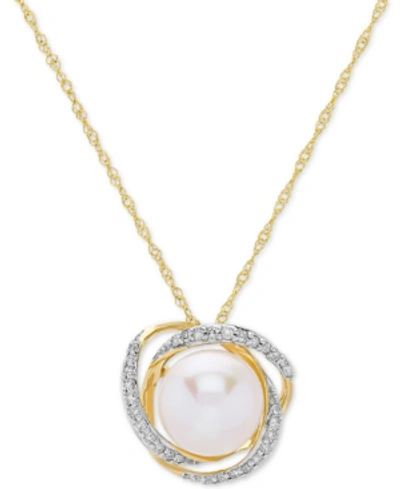 Honora Cultured Freshwater Pearl (8mm) & Diamond (1/8 Ct. T.w.) 18" Pendant Necklace In 14k Yellow Gold Or