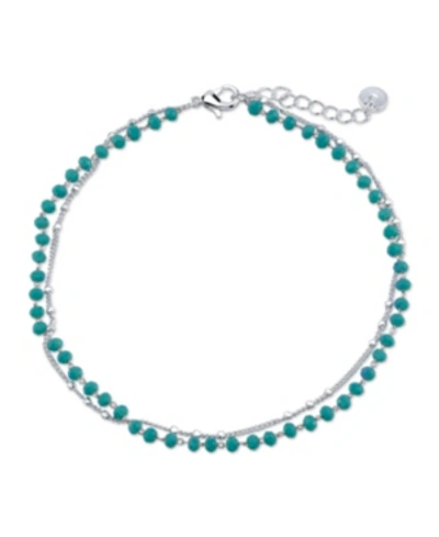 Unwritten Double Strand Silver Plated Turquoise Bead Anklet