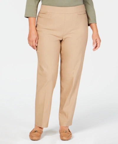 Alfred Dunner Plus Size Classic Allure Tummy Control Pull-on Pants In Tan