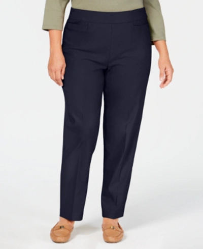 Alfred Dunner Plus Size Classic Allure Tummy Control Pull-on Pants In Navy