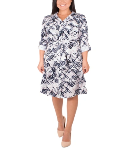 Ny Collection Plus Size Printed Shirtdress In Ivory Acute Lines
