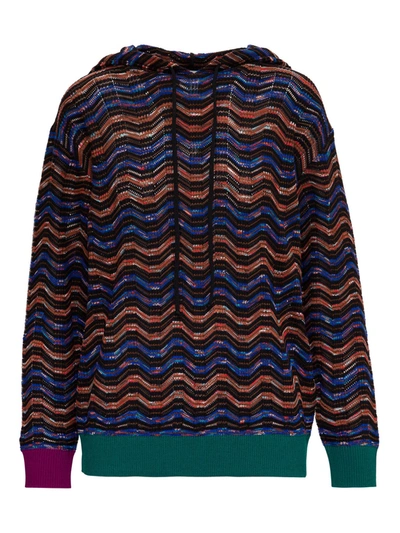 M Missoni Multicolor Hooded Sweatshirt In Wool Blend In Black