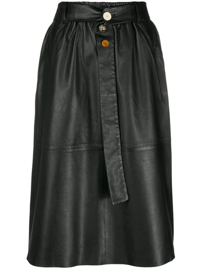 Alysi Belted Leather Skirt In Black