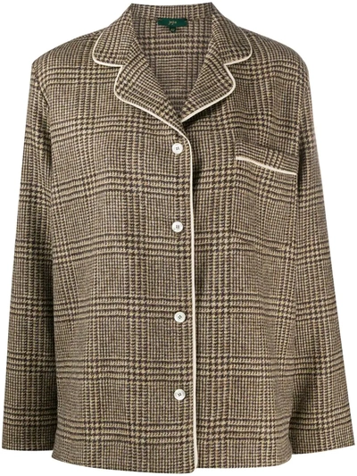 Jejia Houndstooth Check Wool Jacket In Brown