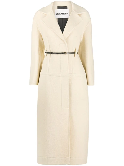 Jil Sander Single-breasted Belted Coat In Neutrals