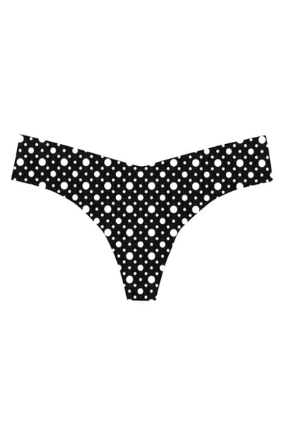 Commando Print Microfiber Thong In Black Retro Dots