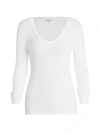 Splendid V-neck Long Sleeve T-shirt In White