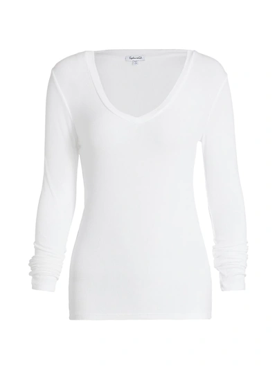 Splendid V-neck Long Sleeve T-shirt In White