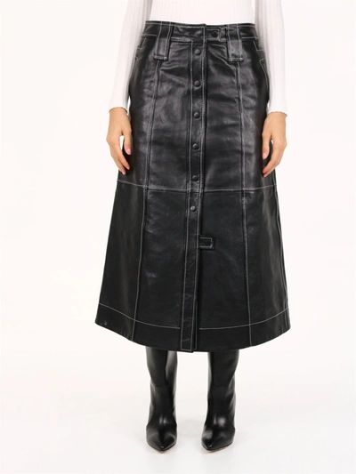 Ganni Long Leather Skirt Black