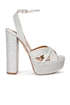 Aquazzura Sundance 140 Metallic Vegan Leather Platform Sandals In Silver