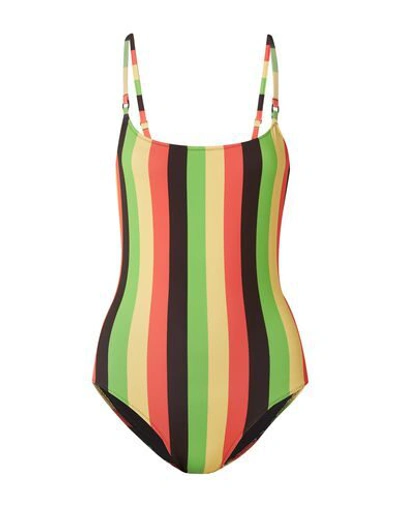 Solid & Striped One-piece Swimsuits In Yellow