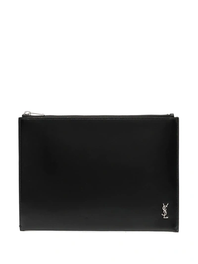 Saint Laurent Zipped Tablet Holder In Noir