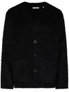 Our Legacy Textured V-neck Cardigan With Button-down Front In Black